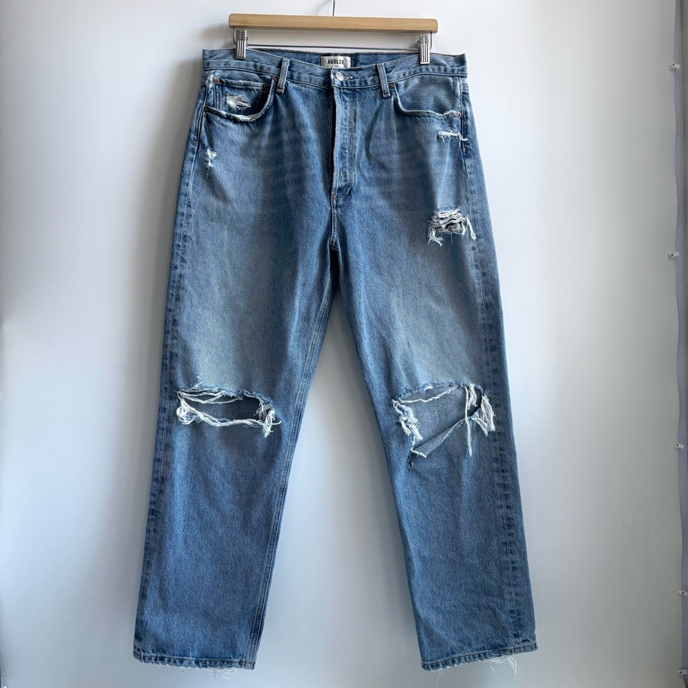 Agolde 90’s Ripped Destroyed High Rise Light Wash Blue Denim Jeans Size 32